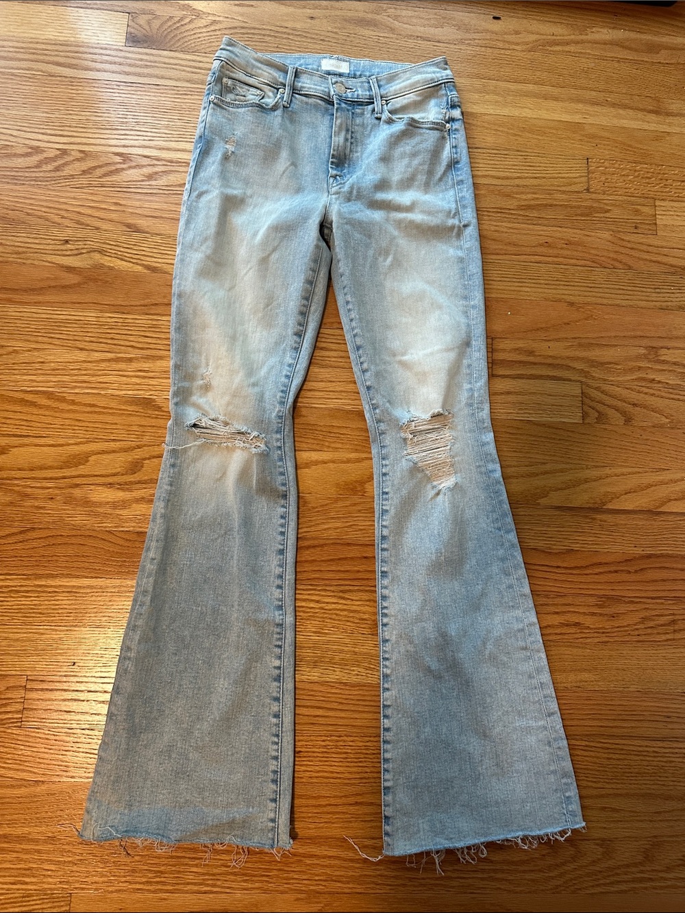 MOTHER Light Blue Distressed Flare Jeans